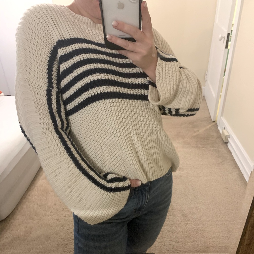 Cream & Navy Pinstripe Sweater